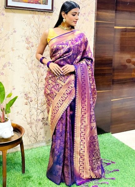 Purple Soft Banarasi Silk Saree