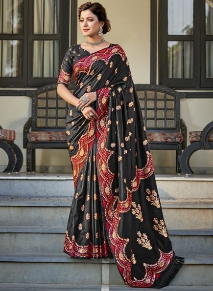 Black Pure Silk Zari Weaving Saree