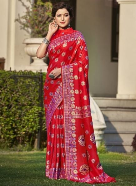 Red Pure Silk Zari Weaving Saree