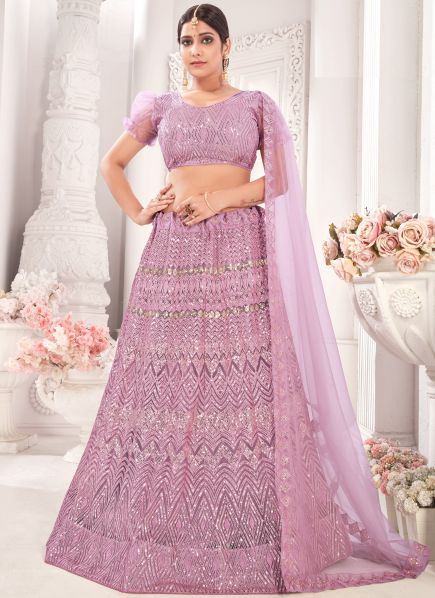 Lavender Net Lehenga Choli (With Can-Can)
