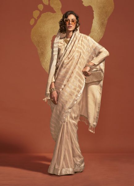 Burlywood Viscose Woven Handloom Saree For Traditional / Religious Occasions