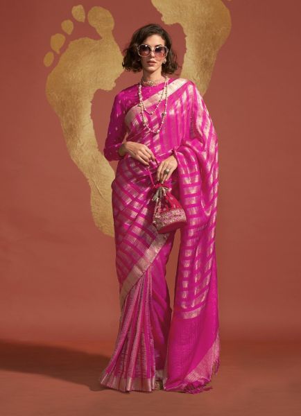 Magenta Viscose Woven Handloom Saree For Traditional / Religious Occasions