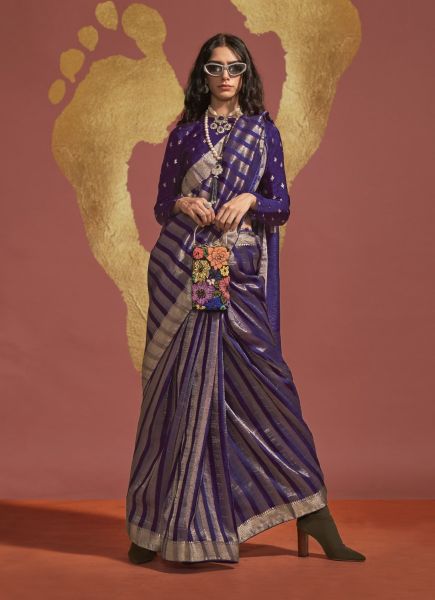 Violet Viscose Woven Handloom Saree For Traditional / Religious Occasions