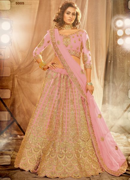 Pink Net With Silk Satin Lehenga Choli (2-Layer Inner With Heavy Can-Can)