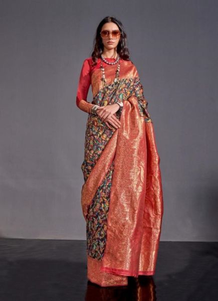 Multicolor Woven Silk Kashmiri Saree For Traditional / Religious Occasions