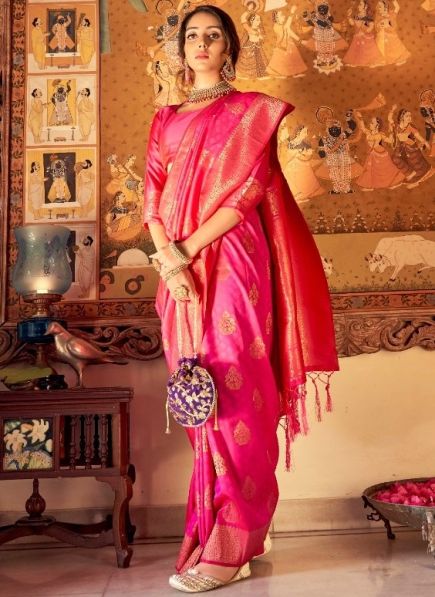 Deep Pink Soft Handloom Weaving Silk Saree