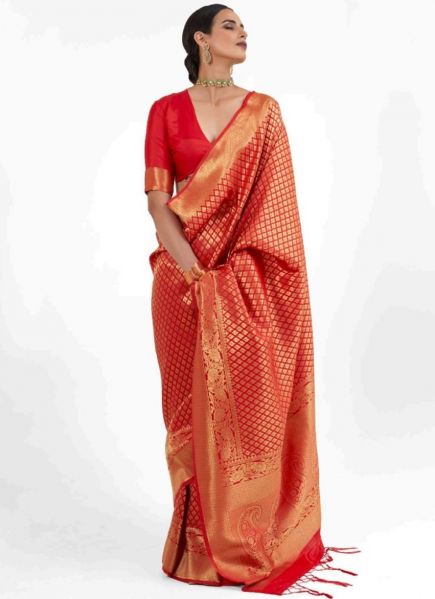 Red Soft Handloom Weaving Silk Saree
