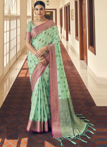 Light Green Tussar Silk Weaving Saree