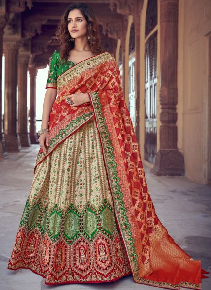 Off White Banarasi Silk With Jacqard Weaving Wedding Lehenga Choli