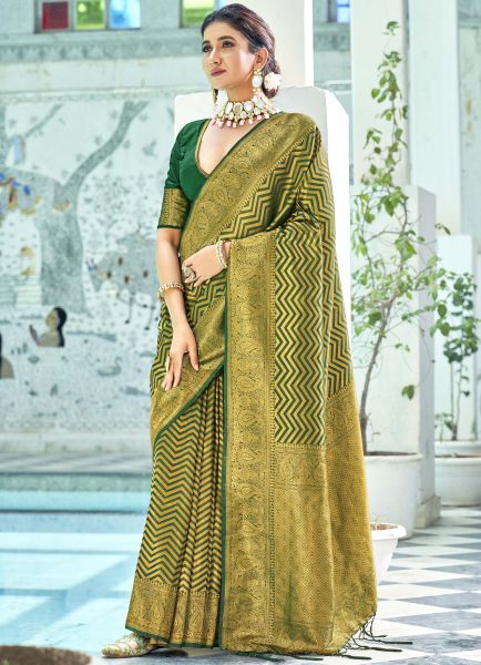 Golden & Green Soft Kanjivaram Silk Saree