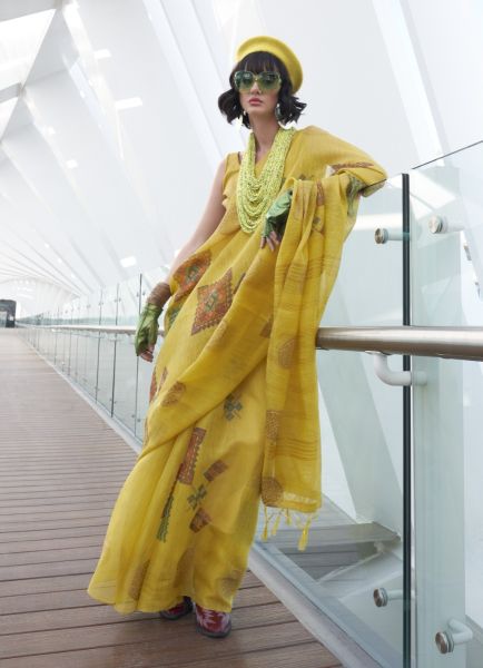 Yellow Tissue Zari Woven Silk Party-Wear Saree