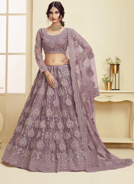 Rosy Brown Net With Silk Satin 2 Layer Inner Wedding Lehenga Choli (With Can Can)