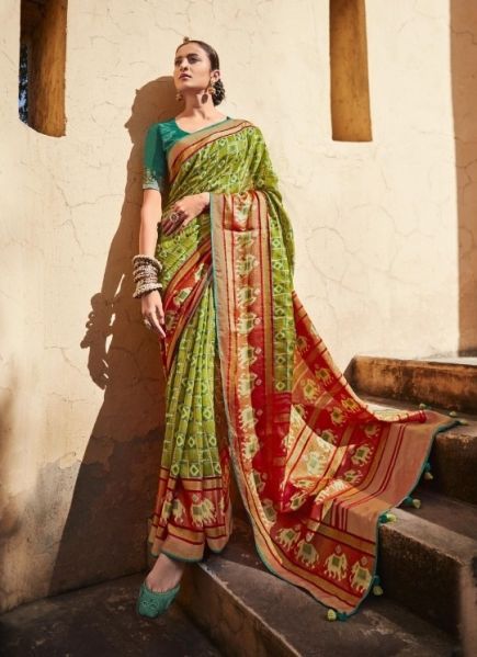 Light Green Art Silk Weaving Festive-Wear Embroidery Saree