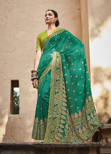Teal Green Art Silk Weaving Festive-Wear Embroidery Saree