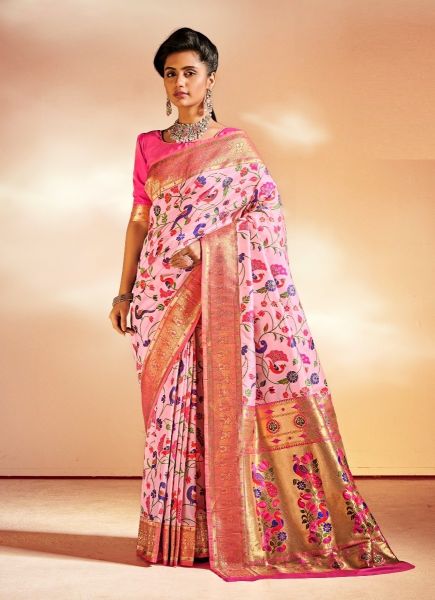 Pink Pure Paithani Silk Saree