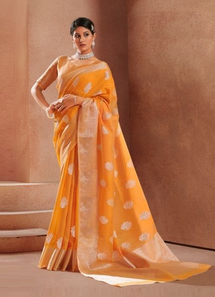 Orange Modal Silk With Zari Weaving Saree