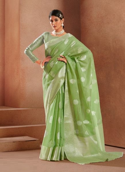 Pista Green Modal Silk With Zari Weaving Saree