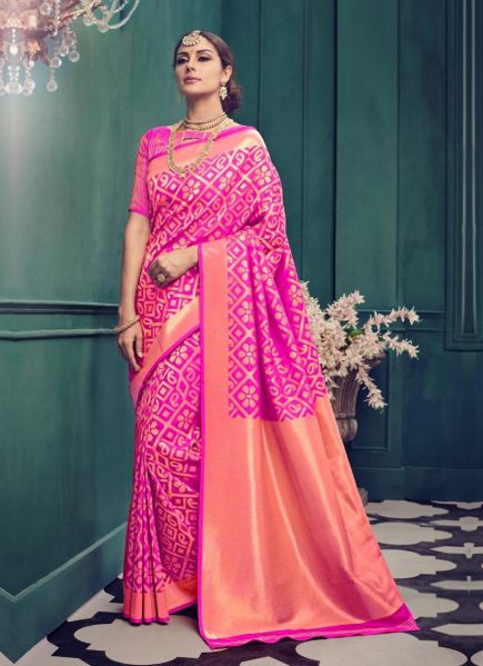 Deep Pink Handloom Weaving Silk Saree