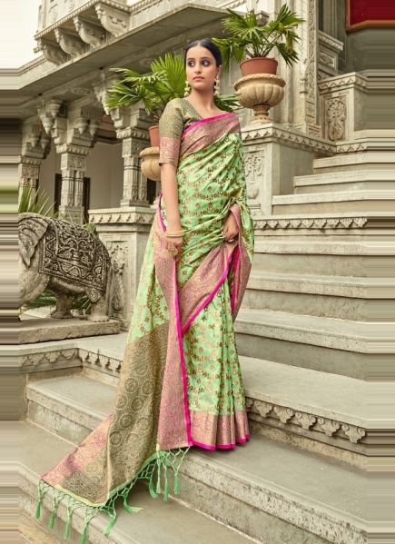 Light Green Tussar Silk Weaving Saree
