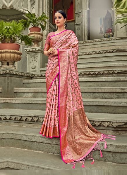 Pink Tussar Silk Weaving Saree