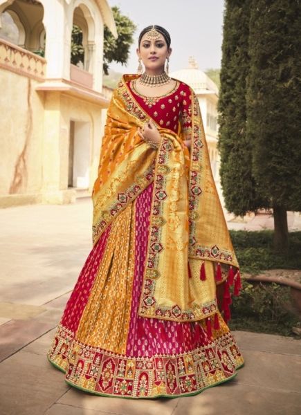 Orange Banarasi Silk Jacquard Bridal Lehenga Choli