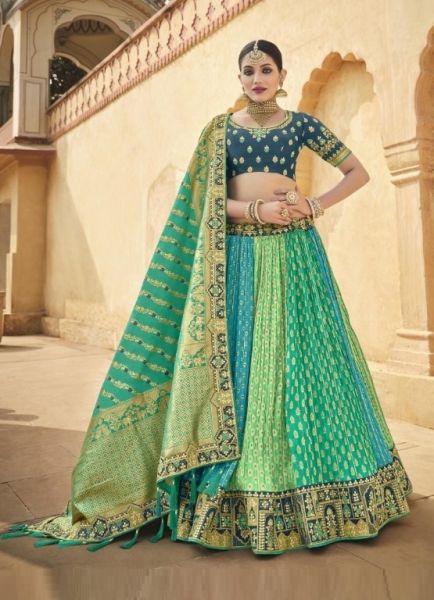Light Green Banarasi Silk Jacquard Bridal Lehenga Choli