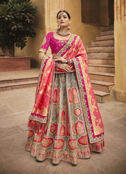 Gray Banarasi Silk Jacquard Bridal Lehenga Choli