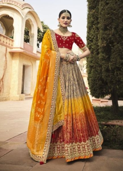 Multicolor Banarasi Silk Jacquard Bridal Lehenga Choli