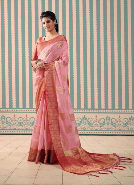 Pink Soft Linen Silk Saree