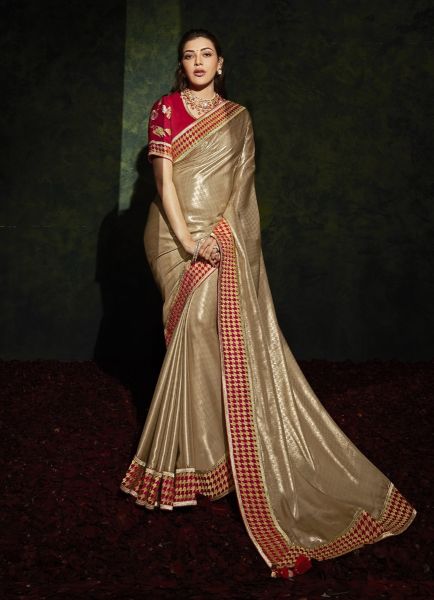 Burlywood Organza Silk Embroidery Wedding-Wear Saree