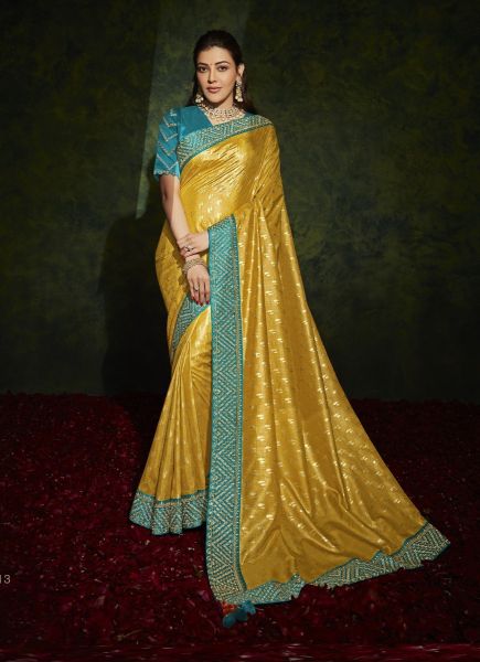 Yellow Organza Silk Embroidery Wedding-Wear Saree