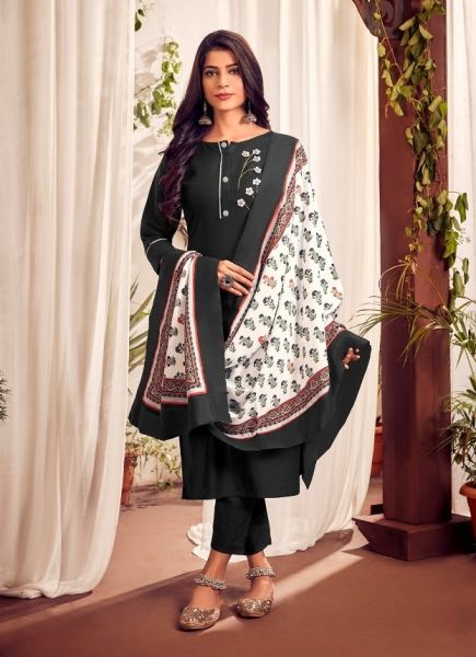 Black Cotton Handwork Festive-Wear Readymade Pant-Bottom Salwar Kameez
