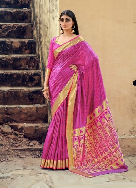 Magenta Banarasi Silk Weaving Festive-Wear Saree