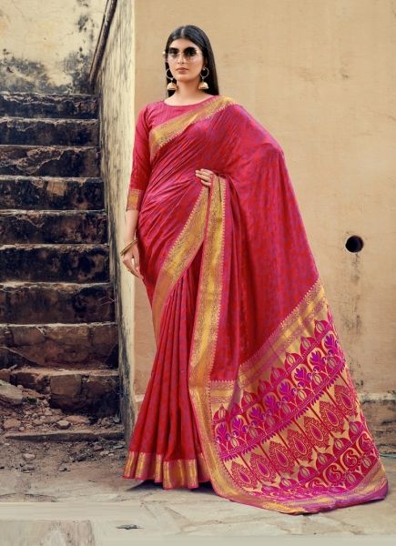 Red Banarasi Silk Weaving Festive-Wear Saree