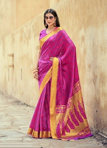 Deep Pink Banarasi Silk Weaving Festive-Wear Saree