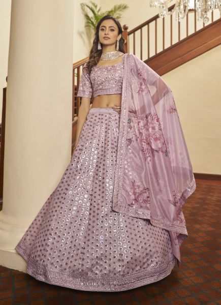 Lilac Art Silk Embroidery & Sequins-Work Party-Wear Stylish Lehenga Choli
