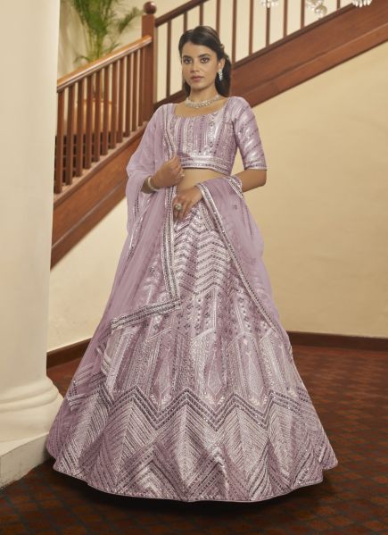 Light Lilac Silk Embroidery & Sequins-Work Party-Wear Stylish Lehenga Choli