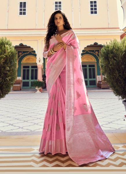 Pink Silk Weaving Festive-Wear Soft Silk Saree