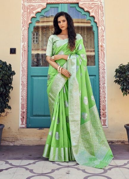 Light Green Silk Weaving Festive-Wear Soft Silk Saree