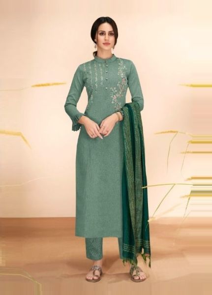 Sage Green Cotton With Embroidery Office-Wear Pant-Bottom Readymade Salwar Kameez
