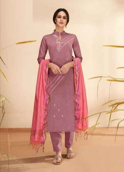 Dark Pink Cotton With Embroidery Office-Wear Pant-Bottom Readymade Salwar Kameez