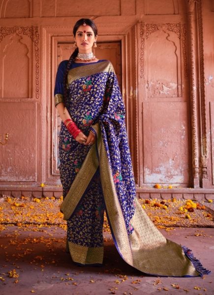 Blue Silk Weaving Festive-Wear Banarasi Silk Saree
