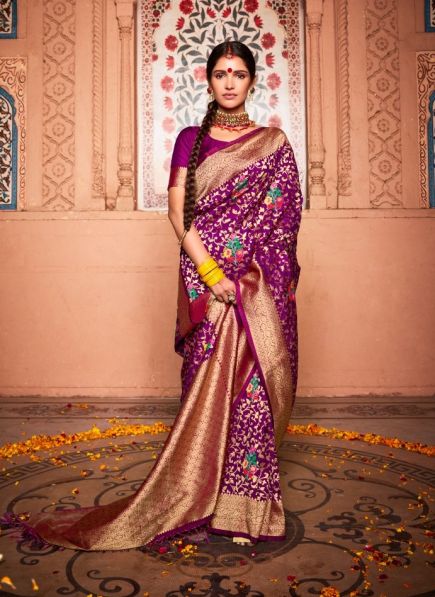 Purple Silk Weaving Festive-Wear Banarasi Silk Saree