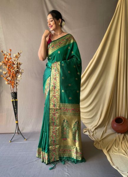 Green Paithani Silk Weaving Festive-Wear Saree