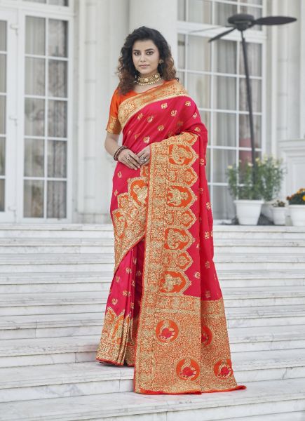 Crimson Red Banarasi Silk Weaving Festive-Wear Saree
