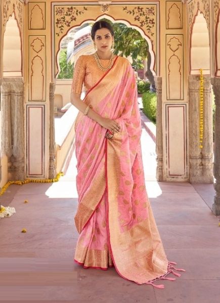 Pink Ghicha Silk Weaving Festive-Wear Pattu Saree (Temple-Border)