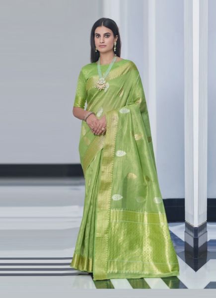 Light Green Tissue Silk Banarasi Weaving Festive-Wear Saree