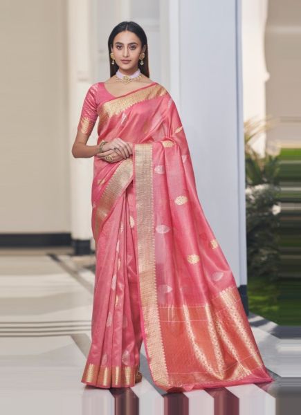 Light Red Tissue Silk Banarasi Weaving Festive-Wear Saree