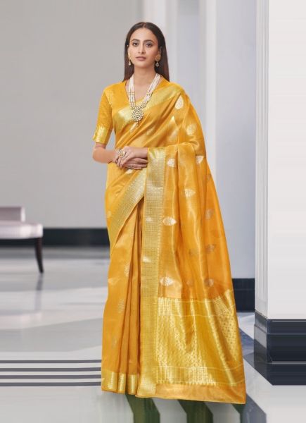 Orange Tissue Silk Banarasi Weaving Festive-Wear Saree