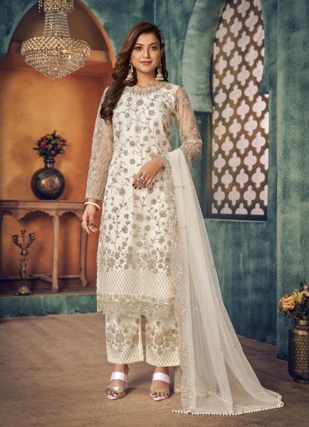 White Net Embroidery Ramadan Special Pant-Bottom Salwar Kmaeez